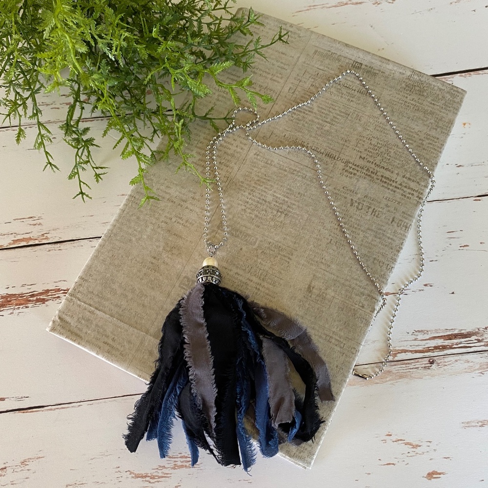 Blue Rag Ball Chain Necklace